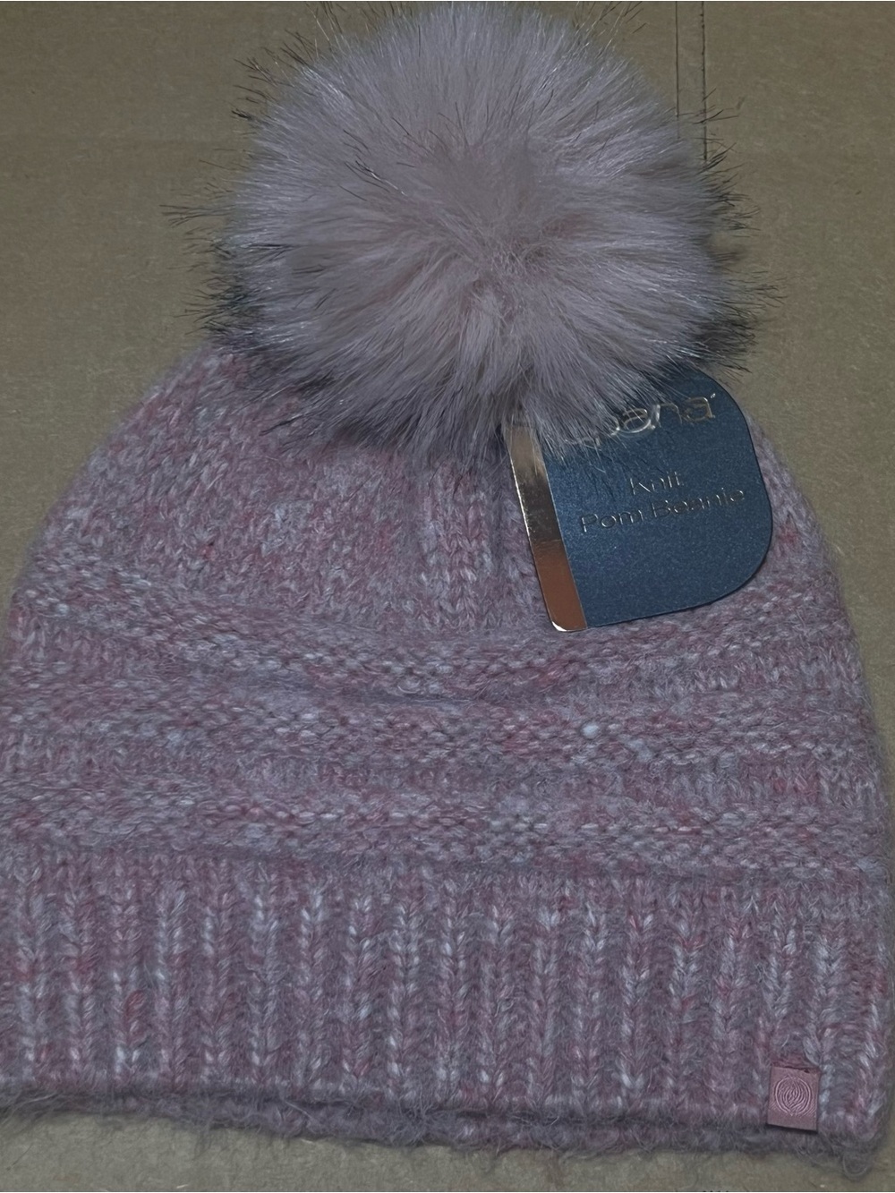 Apana Pink Knit Beanie with Faux Fur Pom new